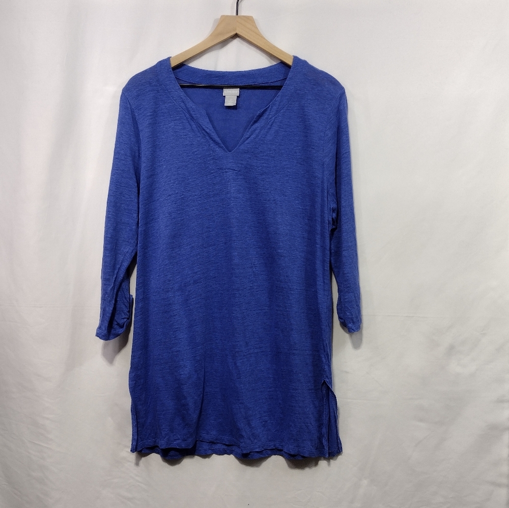 Chico's 100% Linen Ultimate Dress Women's L Royal Blue Retro Minimalist Beach